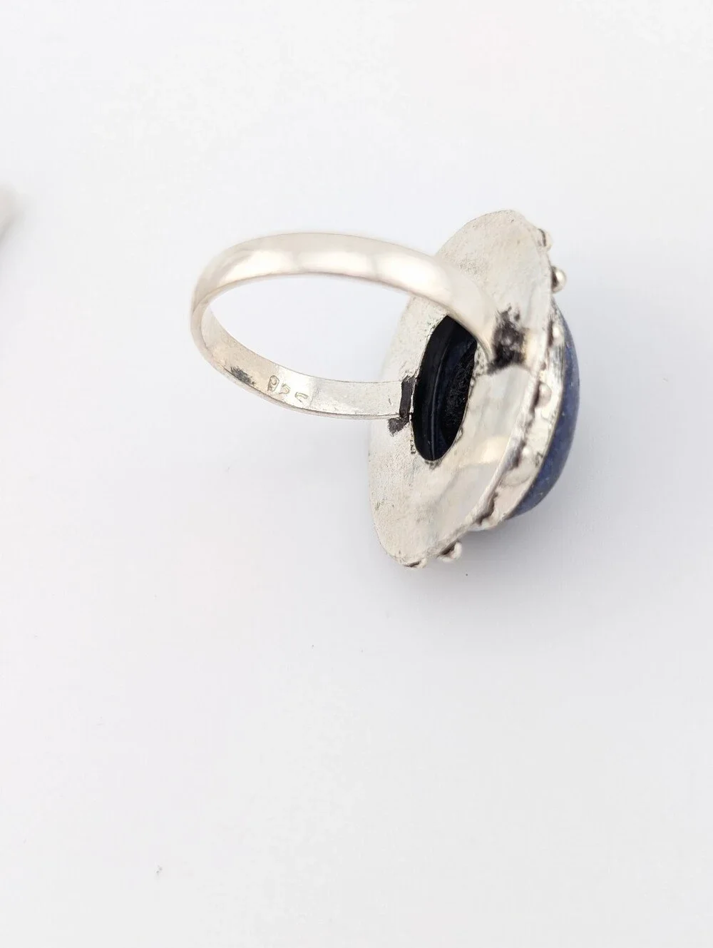 Lapis Blue Oval Statement Ring - Silver Tone Bohemian Jewelry - 7 - H